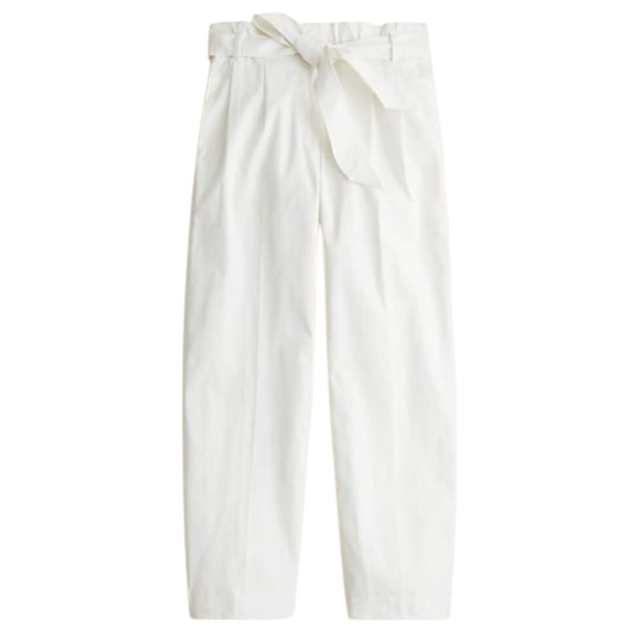 J.Crew Tie Waist Ripstop Cotton Pants White Paperbag High Rise Cropped Tapered 2 - Picture 1 of 8